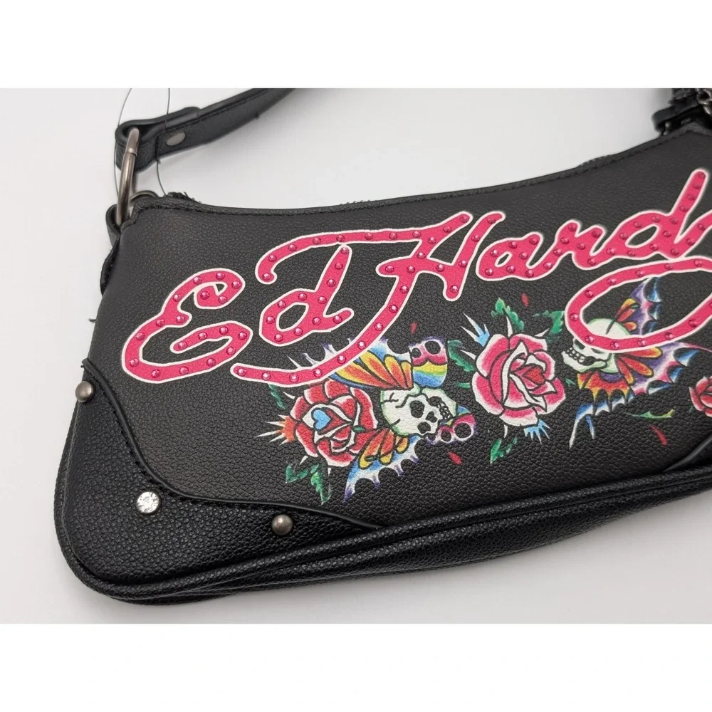 Ed Hardy Shoulder Crossbody Bag Skulls Butterflies Roses Tattoo Rhinestones